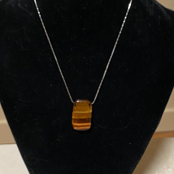Natural Golden Brown Tiger's Eye Pendant, Large Rectangular Genuine Gemstone - Picture 8 of 11